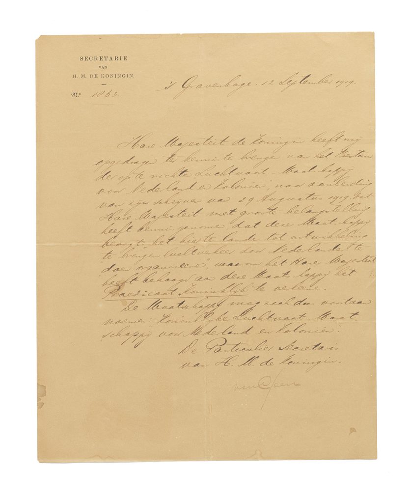 Verlening Koninklijk Predicaat, 12 september 1919